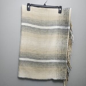 H&M women's plaid scarf cream 71×24
